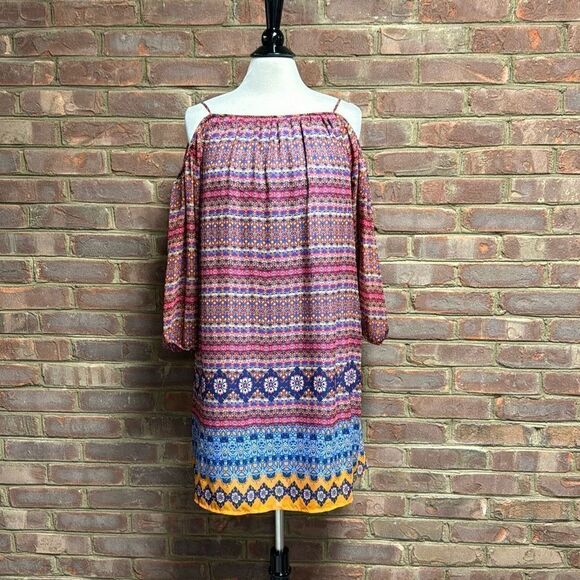 Tacera Multi Cold Shoulder Quarter Sleeve Dress Size Medium NEW - Picture 2 of 8